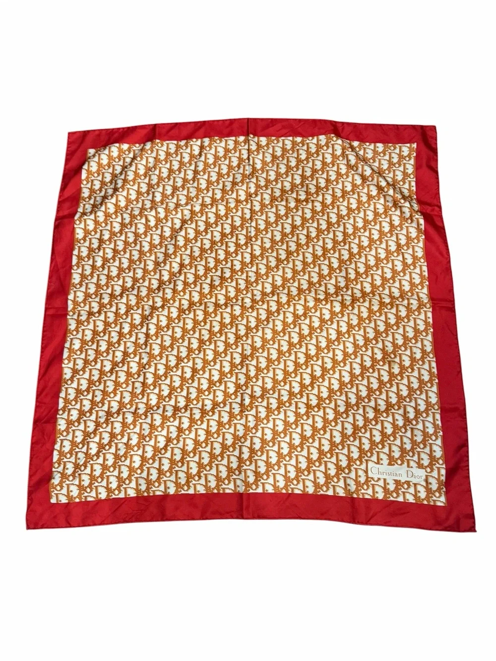 Dior Brown Logo Pattern Silk Scarf with Red Border